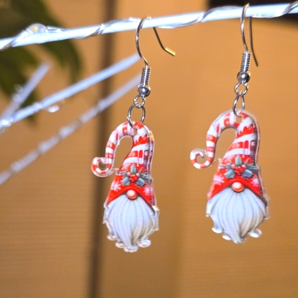 Gnome Santa Acrylic Earrings/Stocking Stuffer/Secret Santa - Picture 3 of 4
